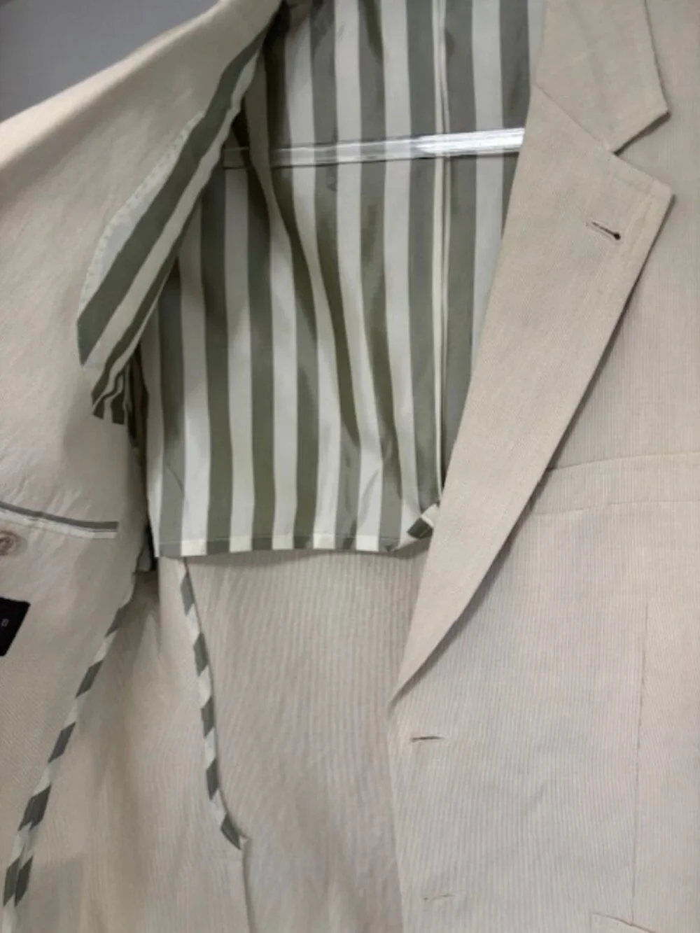 Kroon Bono 42R Cotton Linen Sport Coat Beige Micro Stripe Two Button Blazer